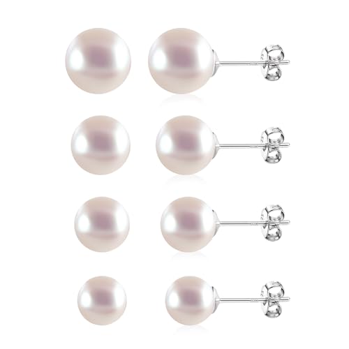 Silber 925 Perlen Ohrstecker Set für Damen, Kleine Rosa Perlen Ohrstecker 4 Paar Hypoallergen Sterling Silber Ohrringe Kleine Perlen Ohrringe Set Kleine Knorpel Ohrstecker Schmuck Damen Mädchen von KISSPAT