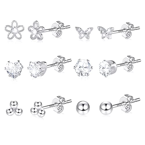 Silber 925 Ohrstecker Kleine Ohrringe Set Damen, 6 Paar Multipack Sterling Silber Ohrstecker Knorpel Set Ohrringe Kleine Silber Glitz Kugel Schmetterling Damen Mädchen Kind für Mehrere Ohrlöcher Silber 925 Ohrstecker Kleine Ohrringe Set Damen, 6 Paar Multipack Sterling Silber Ohrstecker Knorpel Set Ohrringe Kleine Silber Glitz Kugel Schmetterling Damen Mädchen Kind für Mehrere Ohrlöcher von KISSPAT