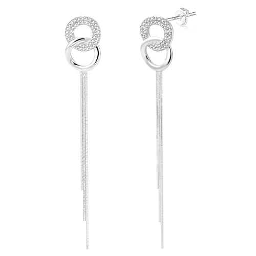 Silber 925 Ohrringe Damen, Lang Hängend Ohrringe Hypoallergen Quasten Hängeohrringe Leichter Lange Zirkonia Drop Ohrring Glitzer Ohrhänger fur Damen Mädchen von KISSPAT