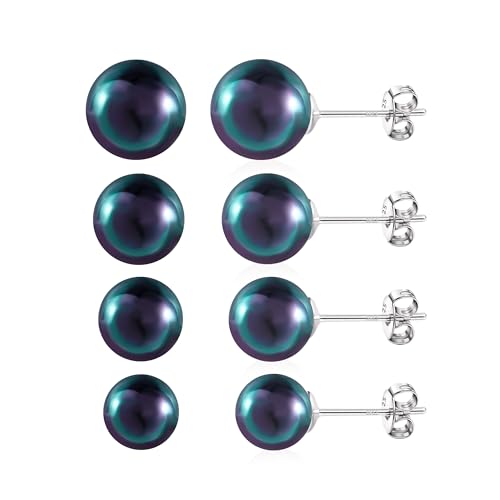 Silber 925 Perlen Ohrstecker Set für Damen, Kleine Schwarze Perlen Ohrstecker 4 Paar Hypoallergen Sterling Silber Ohrringe Kleine Perlen Ohrringe Set Kleine Knorpel Ohrstecker Schmuck Damen Mädchen von KISSPAT