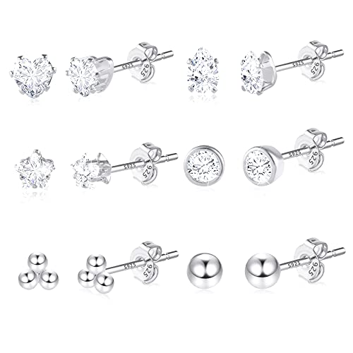 Silber 925 Ohrringe Set Ohrstecker Kleine Damen, 6 Paar 925 Sterling Silber Hypoallergen Kleine Ohrstecker Set Premium Kugel und Zirkonia Tragus Ohrringe Set für Damen Kinder Mädchen von KISSPAT