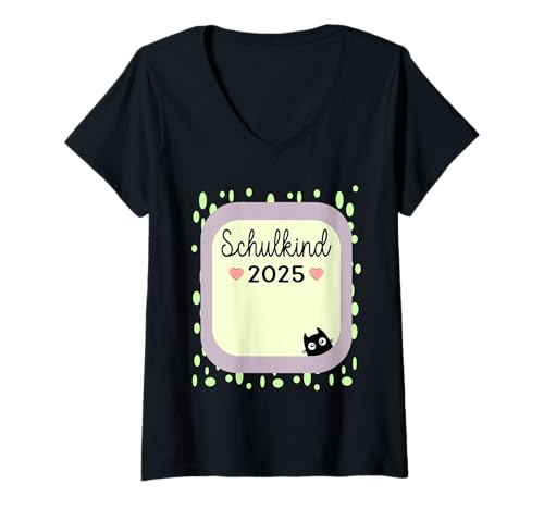 Damen Einschulung Junge Schulkind 2025 Katzen Mädchen Schulanfang T-Shirt mit V-Ausschnitt Damen Einschulung Junge Schulkind 2025 Katzen Mädchen Schulanfang T-Shirt mit V-Ausschnitt von KITA KINDERGARTEN GRUNDSCHULE SCHULANFANG