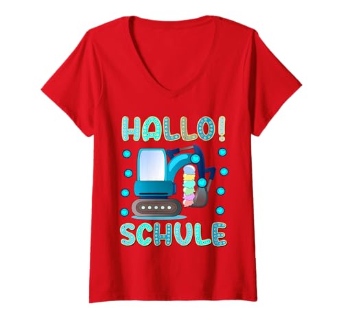 Damen Einschulung Schulanfang Schulkind Bagger GRUNDSCHULE T-Shirt mit V-Ausschnitt Damen Einschulung Schulanfang Schulkind Bagger GRUNDSCHULE T-Shirt mit V-Ausschnitt von KITA KINDERGARTEN GRUNDSCHULE SCHULANFANG