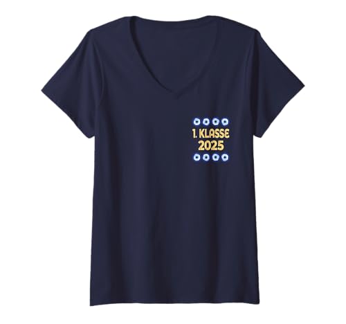 Damen Nazar Auge Einschulung 1. KLASSE 2025 Schulkind T-Shirt mit V-Ausschnitt Damen Nazar Auge Einschulung 1. KLASSE 2025 Schulkind T-Shirt mit V-Ausschnitt von KITA KINDERGARTEN GRUNDSCHULE SCHULANFANG