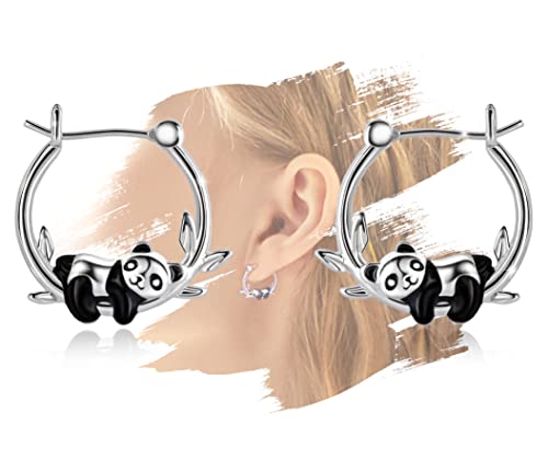 Panda-Ohrringe für Mädchen - Sterling Silber Panda Hoop Ohrringe für Jugendliche Hypoallergene niedliche Tier Ohrringe für Frauen für empfindliche Ohren Huggie Hoop Ohrringe Geschenke für Geburtstag von KITEENAL