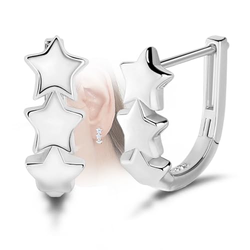 Star Hoop Earrings für Frauen Mädchen - Sterling Silber Sterne Ohrringe für Jugendliche Hypoallergene Minimalistische Star Shaped Huggie Hoop Earrings für empfindliche Ohren Zarte Ohrringe Geschenke von KITEENAL