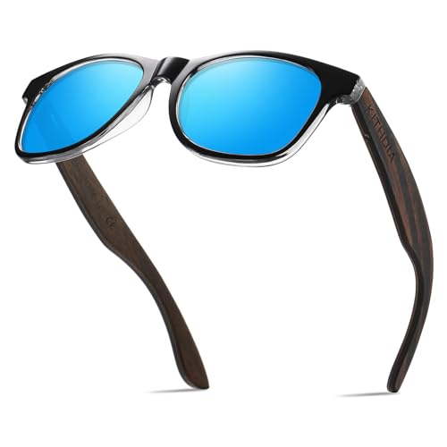 KITHDIA Holz Polarisierte Sonnenbrille Herren Damen Verspiegelt Original UV400-Schutz S5503 von KITHDIA