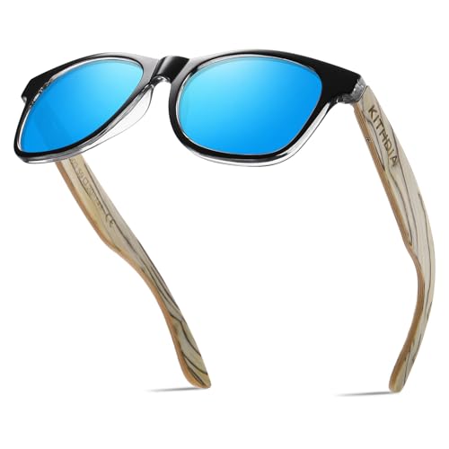 KITHDIA Holz Polarisierte Sonnenbrille Herren Damen Verspiegelt Original UV400-Schutz S5503 von KITHDIA