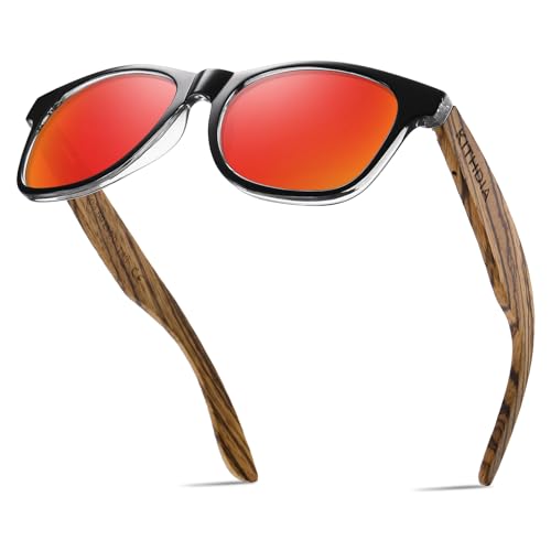 KITHDIA Holz Polarisierte Sonnenbrille Herren Damen Verspiegelt Original UV400-Schutz S5503 von KITHDIA