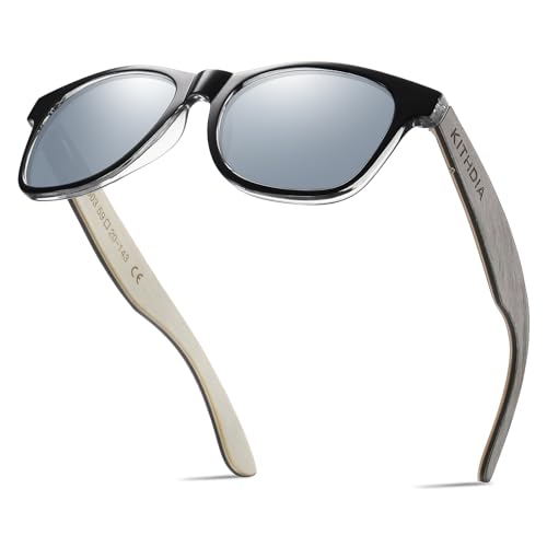 KITHDIA Holz Polarisierte Sonnenbrille Herren Damen Verspiegelt Original UV400-Schutz S5503 von KITHDIA