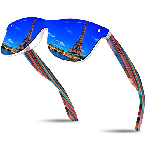 KITHDIA Holz Sonnenbrillen Herren und Damen Polarisierte Sonnenbrille mit Holzbügeln/UV400-Schutz C5029 von KITHDIA
