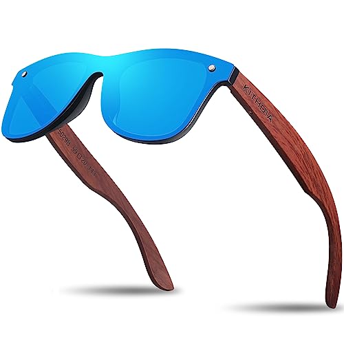 KITHDIA Holz Sonnenbrillen Herren und Damen Polarisierte Sonnenbrille mit Holzbügeln/UV400-Schutz C5029 von KITHDIA