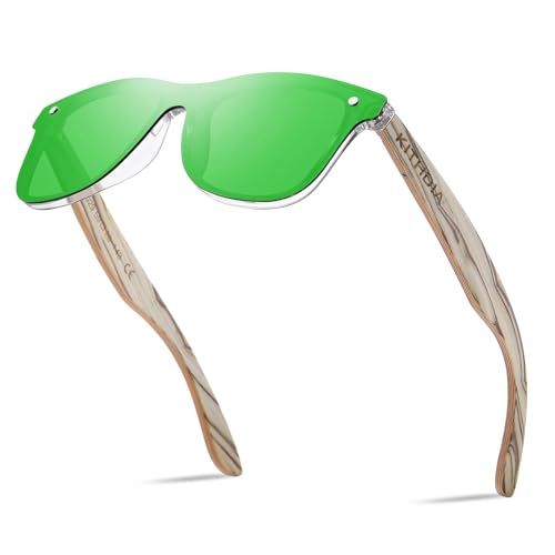 KITHDIA Holz Sonnenbrillen Herren und Damen Polarisierte Sonnenbrille mit Holzbügeln/UV400-Schutz C5029 von KITHDIA