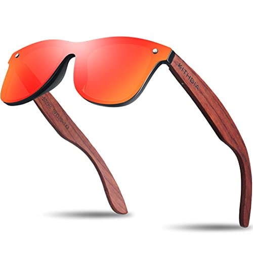 KITHDIA Holz Sonnenbrillen Herren und Damen Polarisierte Sonnenbrille mit Holzbügeln/UV400-Schutz C5029 von KITHDIA