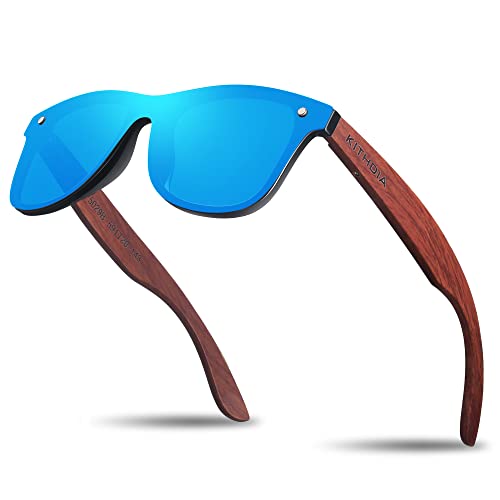 KITHDIA Holz Sonnenbrillen Herren und Damen Polarisierte Sonnenbrille mit Holzbügeln/UV400-Schutz von KITHDIA