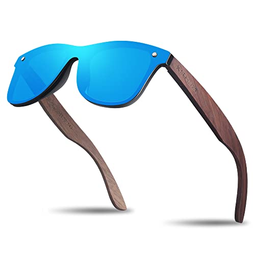 KITHDIA Holz Sonnenbrillen Herren und Damen Polarisierte Sonnenbrille mit Holzbügeln/UV400-Schutz von KITHDIA