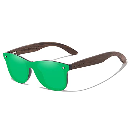 KITHDIA Holz Sonnenbrillen Herren und Damen Polarisierte Sonnenbrille mit Holzbügeln/UV400-Schutz von KITHDIA