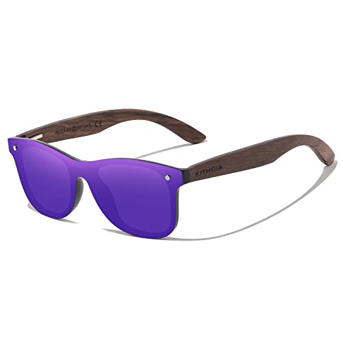 KITHDIA Holz Sonnenbrillen Herren und Damen Polarisierte Sonnenbrille mit Holzbügeln/UV400-Schutz von KITHDIA