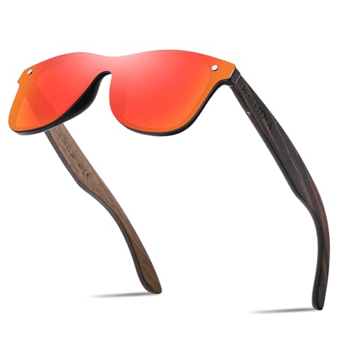 KITHDIA Holz Sonnenbrillen Herren und Damen Polarisierte Sonnenbrille mit Holzbügeln/UV400-Schutz von KITHDIA