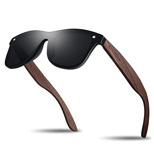 KITHDIA Holz Sonnenbrillen Herren und Damen Polarisierte Sonnenbrille mit Holzbügeln/UV400-Schutz von KITHDIA