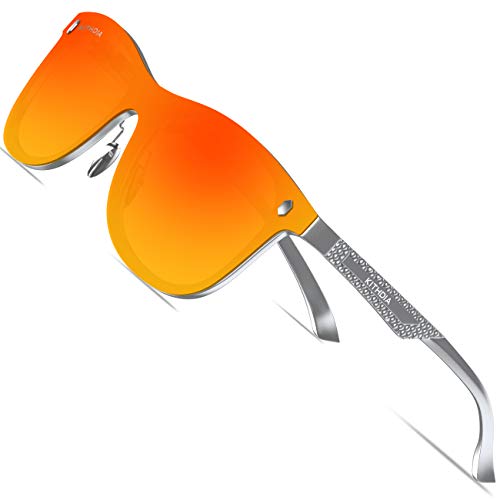 KITHDIA Klassik Polarisiert Sonnenbrille Herren Aluminium Magnesium Metallrahmen S143 (Rot Linse/Silber-S8203) von KITHDIA