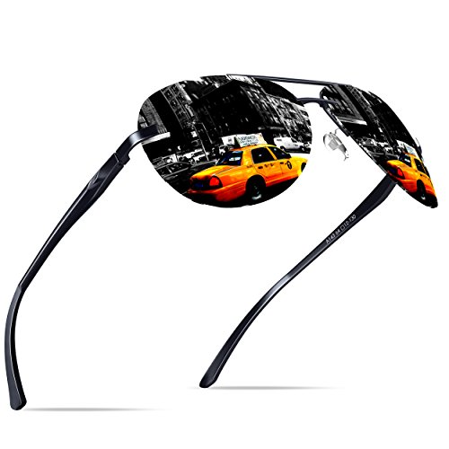 KITHDIA Klassik Polarisiert Sonnenbrille Herren Aluminium Magnesium Metallrahmen S143 (Schwarz Linse/Schwarz-A143) von KITHDIA