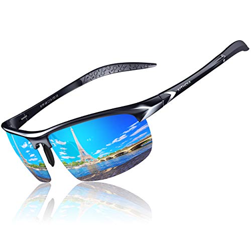 KITHDIA Sonnenbrille Herren Polarisierte Sportbrille Fahrerbrille Al-Mg Metall Rechteckig Rahme Cat3 CE S6502 von KITHDIA