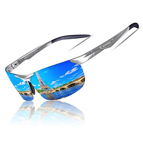 KITHDIA Sonnenbrille Herren Polarisierte Sportbrille Fahrerbrille Al-Mg Metall Rechteckig Rahme Cat3 CE S6502 von KITHDIA