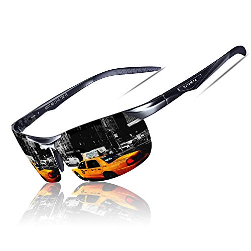 KITHDIA Sonnenbrille Herren Polarisierte Sportbrille Fahrerbrille Al-Mg Metall Rechteckig Rahme Cat3 CE S6502 von KITHDIA