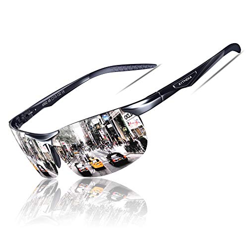 KITHDIA Sonnenbrille Herren Polarisierte Sportbrille Fahrerbrille Al-Mg Metall Rechteckig Rahme Cat3 CE S6502 von KITHDIA