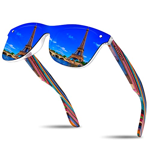 KITHDIA Holz Sonnenbrillen Herren und Damen Polarisierte Sonnenbrille mit Holzbügeln/UV400-Schutz von KITHDIA