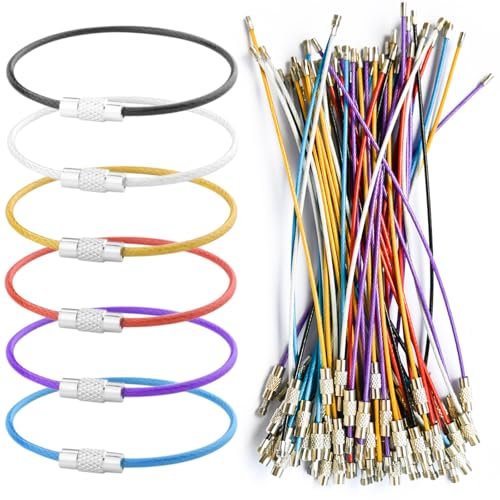 KITRDOOR 60 Stück Draht-Schlüsselanhänger Edelstahl, 15 cm 6 Farben Schlüsselring Drahtseil Multifunktionale Schlüsselringe mit Drehverschluß für Gepäckanhänger ID Tag Taschenlampen von KITRDOOR