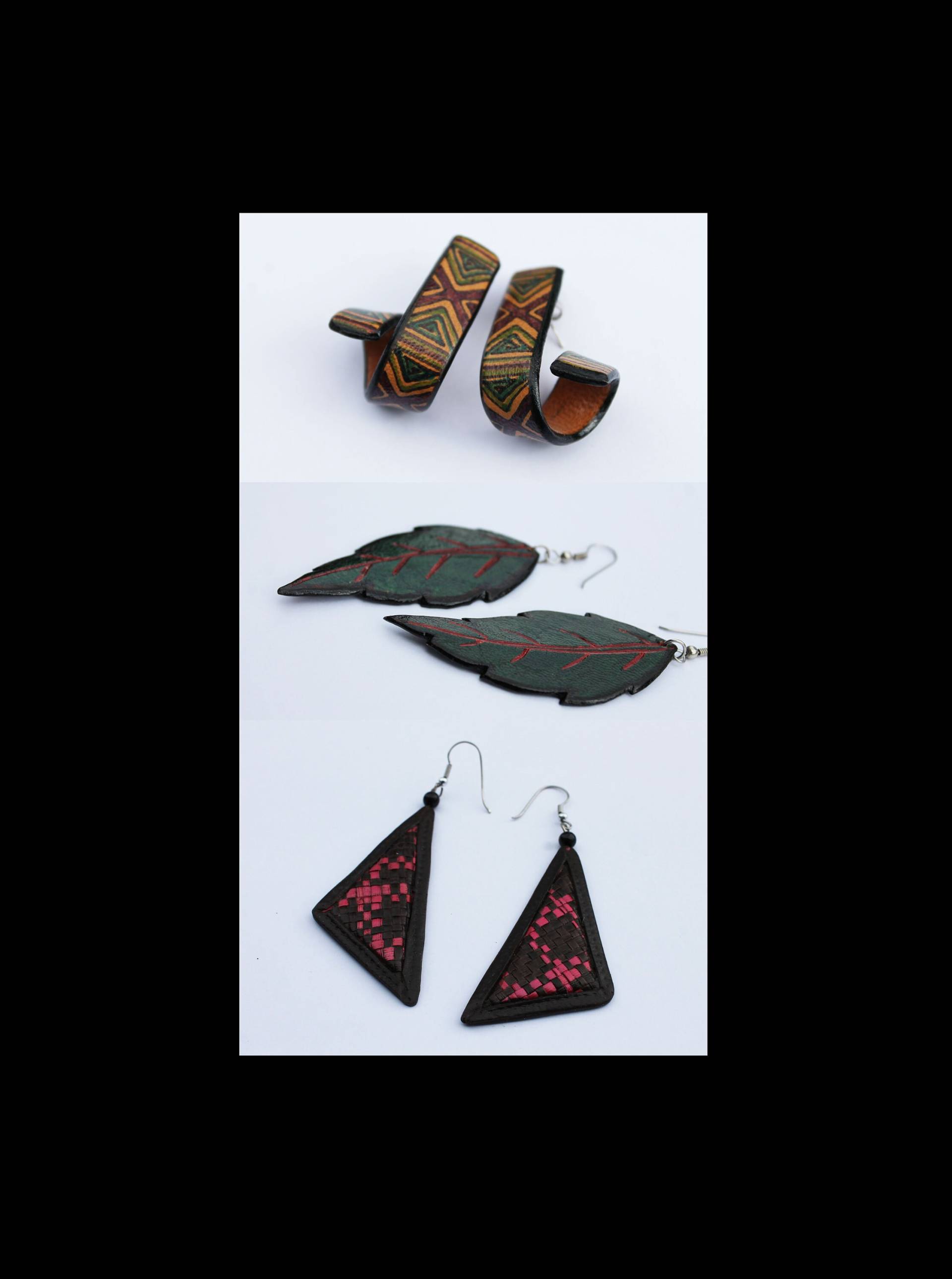 1980S Leather Earrings/Vintage Spiral Leaves Triangle 80Er Lederohrringe /Vintage von KITSCHSCHICK