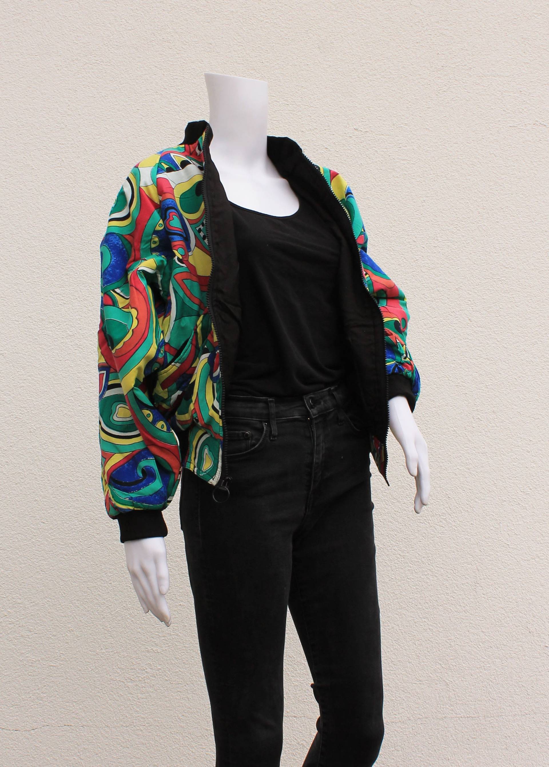90S Vintage Bomber Jacket/Bunte Fledermausjacke Aus Den 90Ern Retro Design Colourfull Short Parka 1990 von KITSCHSCHICK
