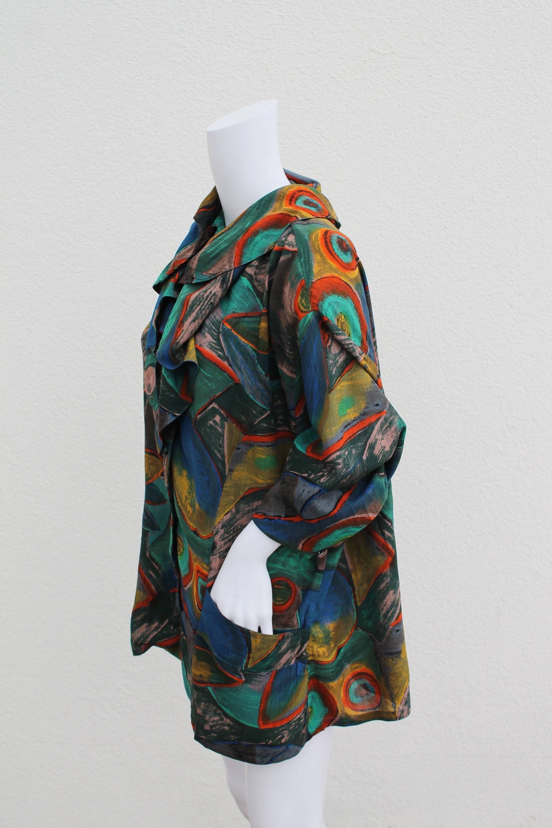 Kitschschick Colorfull Vintage Blouse With Long Collar & Shoulderpads von KITSCHSCHICK