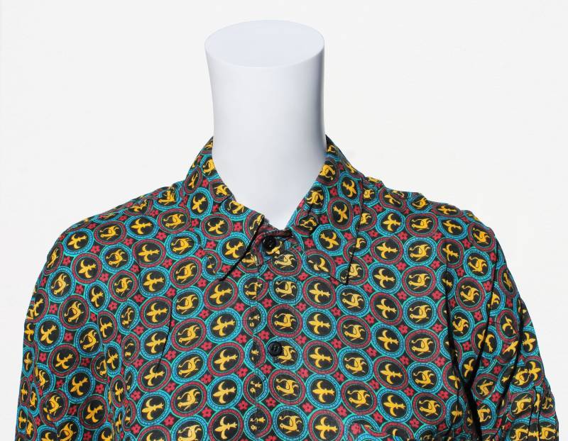 Vintage Buttoned Shirt With Colourfull Pattern/1980S Blue Green Yellow Red Fantasy Animal Print Semi-Spread Collar 80Er Hemd von KITSCHSCHICK