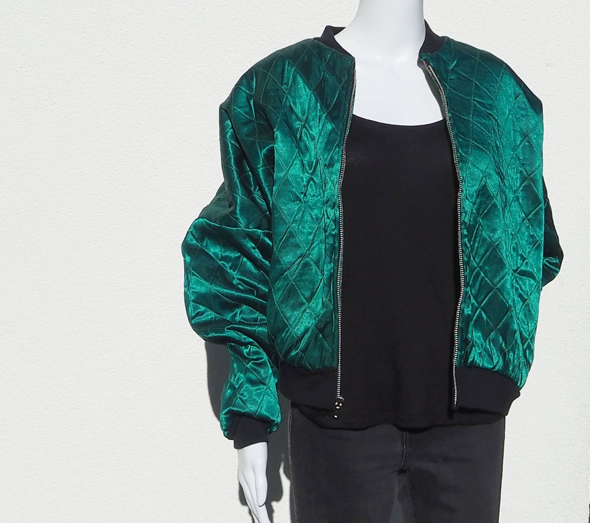 Vintage Reversible Bomber Jacket/80Er Wendejacke Fledermausjacke 1980 Grüne Jacke Steppmuster Retro Bomberjacke Fledermausschnitt von KITSCHSCHICK