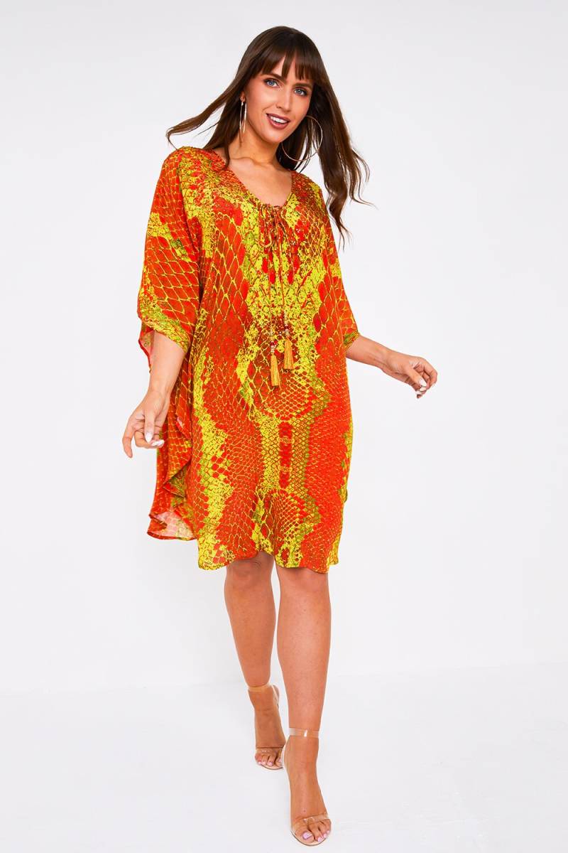 Kaa Quaste Kaftan in Orange Python von KITTENBEACHWEAR