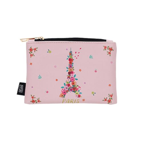 Kleine Tasche oder Geldbörse mit Reißverschluss – Material: Kunststoff bedruckt – Motiv Paris Eiffelturm mit Blumen – Maße: 14 cm x 10 cm, weiß, Natur-Stil von KIUB
