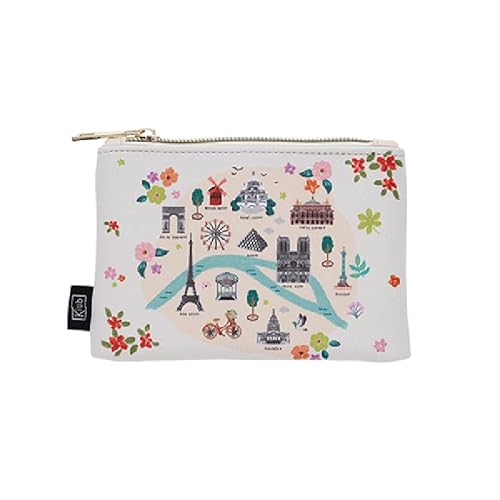 Kleine Tasche oder Geldbörse mit Reißverschluss – Material: Kunststoff bedruckt – Motiv Plan de Paris mit allen Sehenswürdigkeiten – Maße: 14 cm x 10 cm, weiß, Natur-Stil von KIUB