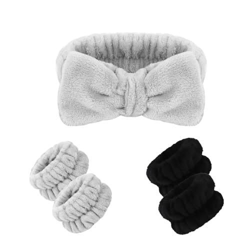 5-teiliges Spa-Stirnband- und Armband-Set für Damen, Schwarz und Grau, Hautpflege, Haarbänder für Damen, Haarblasen, Hautpflege, Stirnband zum Waschen des Gesichts, Frottee-Handtuch, Haarband für 5-teiliges Spa-Stirnband- und Armband-Set für Damen, Schwarz und Grau, Hautpflege, Haarbänder für Damen, Haarblasen, Hautpflege, Stirnband zum Waschen des Gesichts, Frottee-Handtuch, Haarband für von KIUEZIR