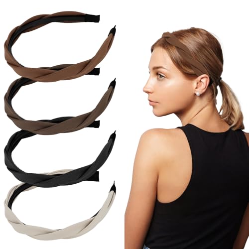 KIUEZIR 4 Stück Criss-Cross Stirnbänder – Erdtöne-Mix mit Rutschfestem Kamm und Enden, Gedrehte Haarbänder für Damen, Modeaccessoires Perfekt für Alltag/Training/Styling, Dünnes/Dickes Haar KIUEZIR 4 Stück Criss-Cross Stirnbänder – Erdtöne-Mix mit Rutschfestem Kamm und Enden, Gedrehte Haarbänder für Damen, Modeaccessoires Perfekt für Alltag/Training/Styling, Dünnes/Dickes Haar von KIUEZIR