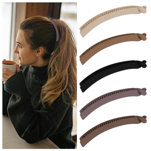 KIUEZIR 5 Stück Bananen Haarspangen – 5 Farbtöne mit Langem überkreuztem Design, Langlebige Bananenspange für Damen Pferdeschwänze, Dickes und Dünnes Haar, Modische Krallenspangen für Alltag und Party KIUEZIR 5 Stück Bananen Haarspangen – 5 Farbtöne mit Langem überkreuztem Design, Langlebige Bananenspange für Damen Pferdeschwänze, Dickes und Dünnes Haar, Modische Krallenspangen für Alltag und Party von KIUEZIR