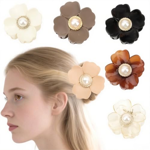 KIUEZIR Haarklammern, mittelgroße Blume, glänzende Oberfläche mit Perlen-Akzenten, starker Halt, Haarspangen für Damen, 6 mehrfarbige Blumen-Haarschmuck-Set für Büro, Verabredungen und Urlaub, 6 Stück KIUEZIR Haarklammern, mittelgroße Blume, glänzende Oberfläche mit Perlen-Akzenten, starker Halt, Haarspangen für Damen, 6 mehrfarbige Blumen-Haarschmuck-Set für Büro, Verabredungen und Urlaub, 6 Stück von KIUEZIR