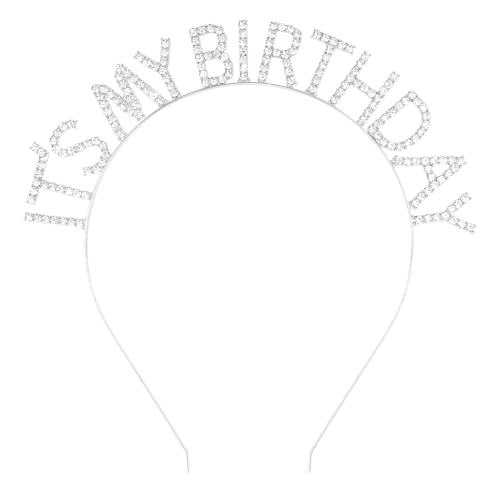 KIUEZIR Silbern It's My Birthday Stirnband, Hochwertiges Leichtgewicht Strass Legierung Haarband, Wiederverwendbarer Geburtstagskopfschmuck für Geburtstagspartys, Feiern & Fotoshooting-Accessoires von KIUEZIR