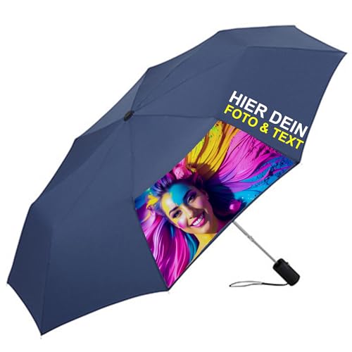 KIWISTAR UG - AC-Mini-Taschenschirm - blau - 2 Felder bedruckt - Ø 94 cm - Länge 30cm - Schirm individuell personalisiert mit Text, Design oder Foto - Regenschirm selbst gestalten von KIWISTAR UG