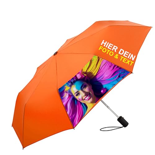 KIWISTAR UG - AC-Mini-Taschenschirm - orange - 1 Feld bedruckt - Ø 94 cm - Länge 30cm - Schirm individuell personalisiert mit Text, Design oder Foto - Regenschirm selbst gestalten von KIWISTAR UG