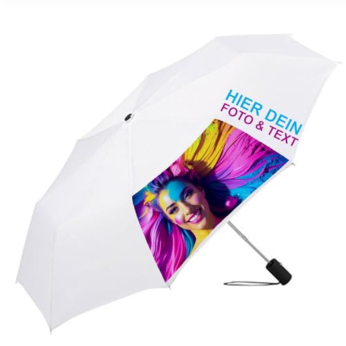 KIWISTAR UG - AC-Mini-Taschenschirm - weiß - 1 Feld bedruckt - Ø 94 cm - Länge 30cm - Schirm individuell personalisiert mit Text, Design oder Foto - Regenschirm selbst gestalten von KIWISTAR UG