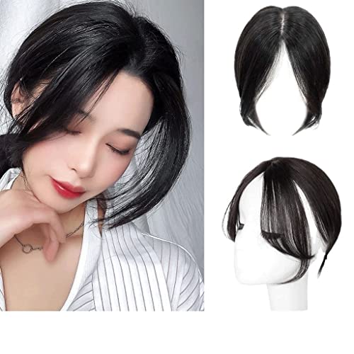 KIWZXKA Topper Mittelseitenteil Echthaar, 11 Zoll Haartopper for Frauen Echthaarverlängerungen, for Frauen Mit Dünner Werdendem Pony Pony Haarspange Top HairPieces (Color : Black) von KIWZXKA