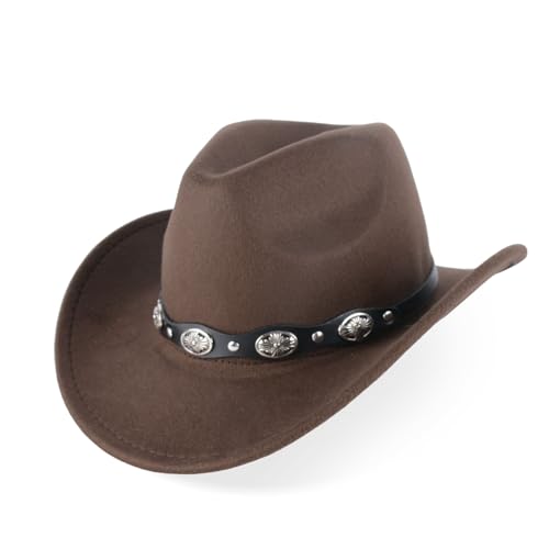 Cowboyhut für Damen und Herren, Filzhut mit breiter Krempe, weiche Wollhüte für Damen, Sonnenhüte für den Außenbereich, Kaffee Cowboyhut für Damen und Herren, Filzhut mit breiter Krempe, weiche Wollhüte für Damen, Sonnenhüte für den Außenbereich, Kaffee von KIXINY